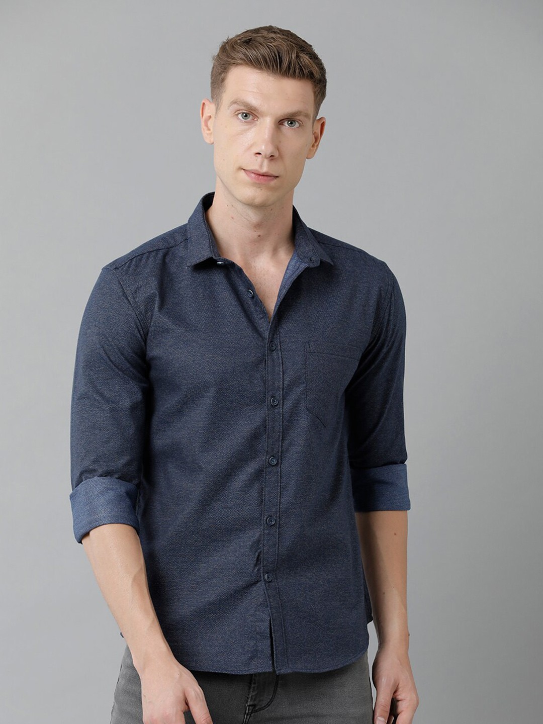 

YOVISH Men Comfort Cotton Party Shirt, Navy blue