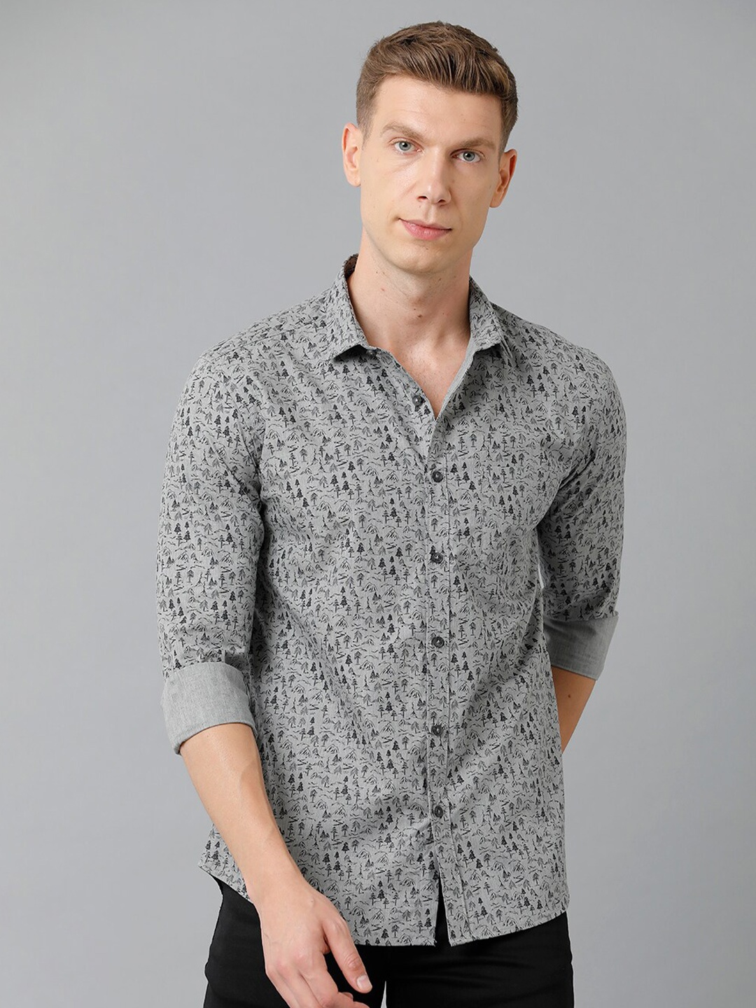 

YOVISH Men Comfort Printed Cotton Casual Shirt, Grey