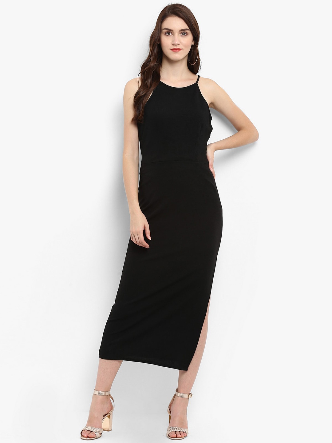 

Zima Leto Shoulder Straps Bodycon Midi Dress, Black