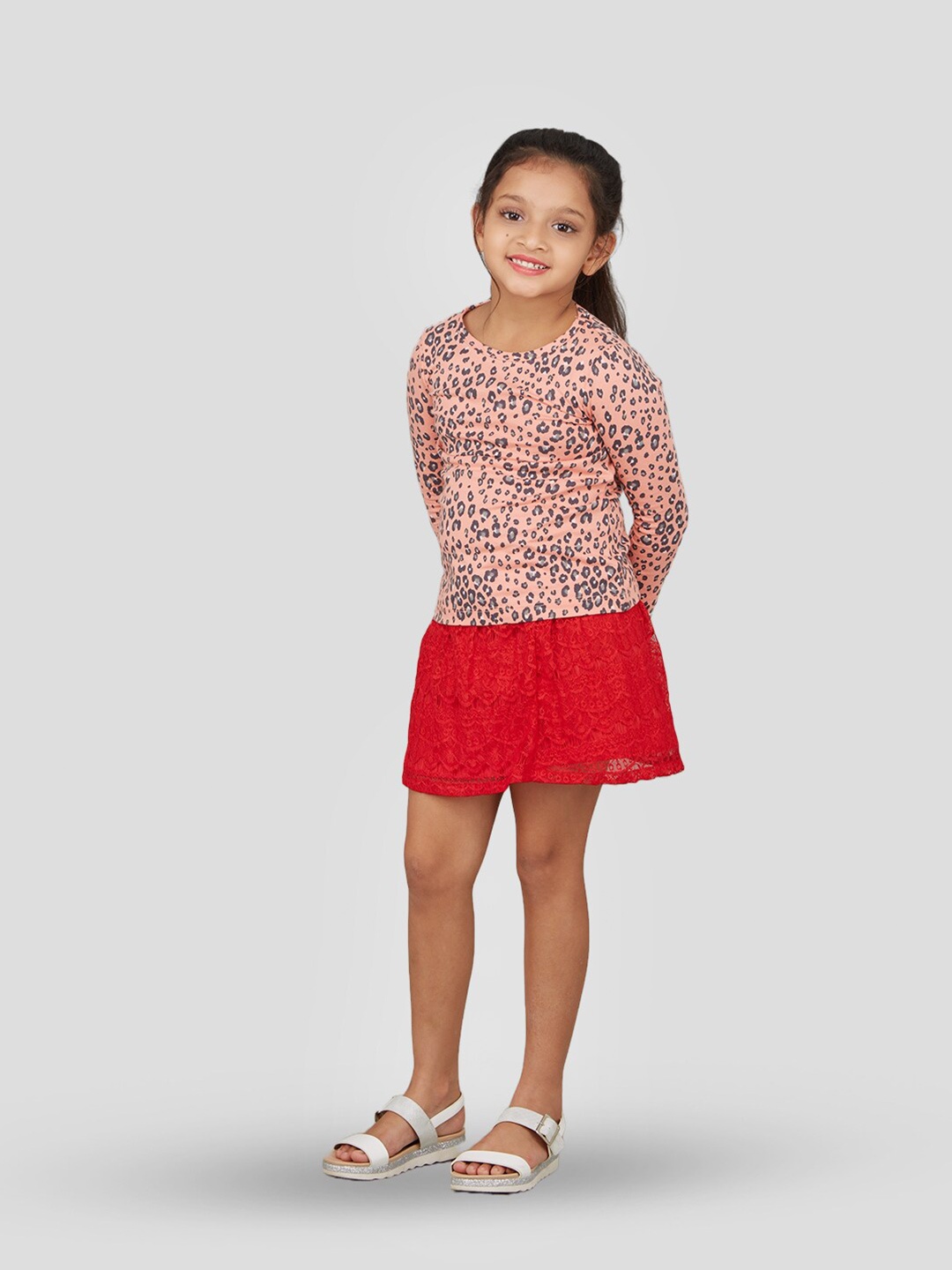 

Zalio Girls Printed Pure Cotton Top with Skirt, Pink