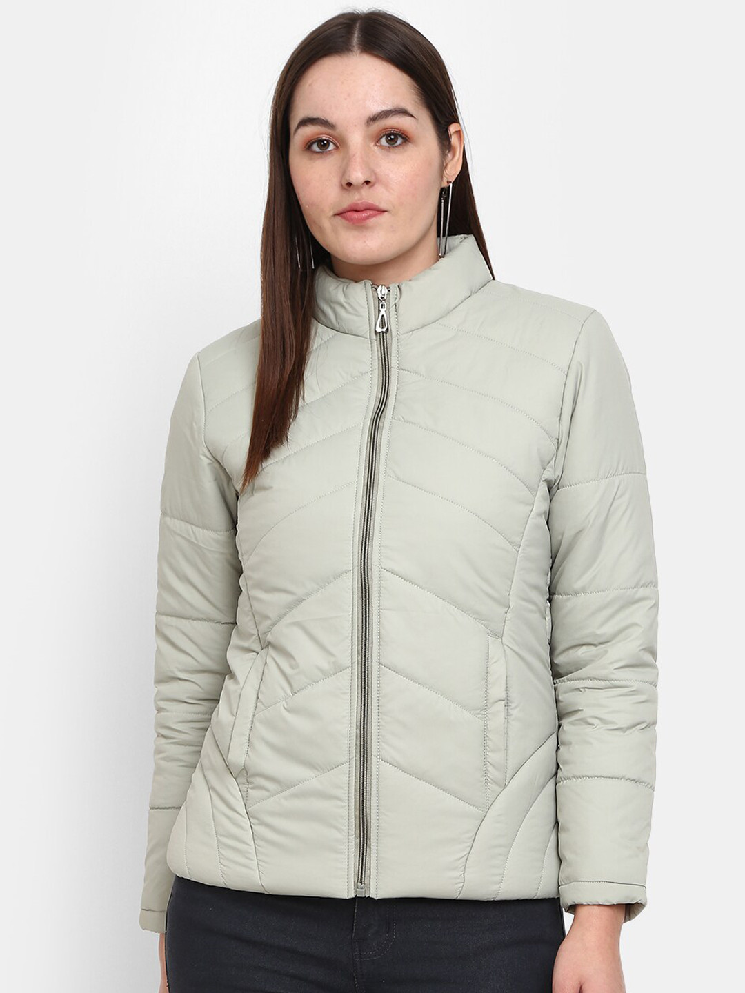 

V-Mart Women Mandarin Collar Cotton Padded Jacket, Sea green