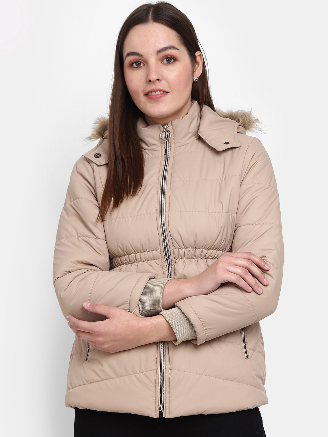 

V-Mart Women Cotton Hooded Parka Jacket, Beige