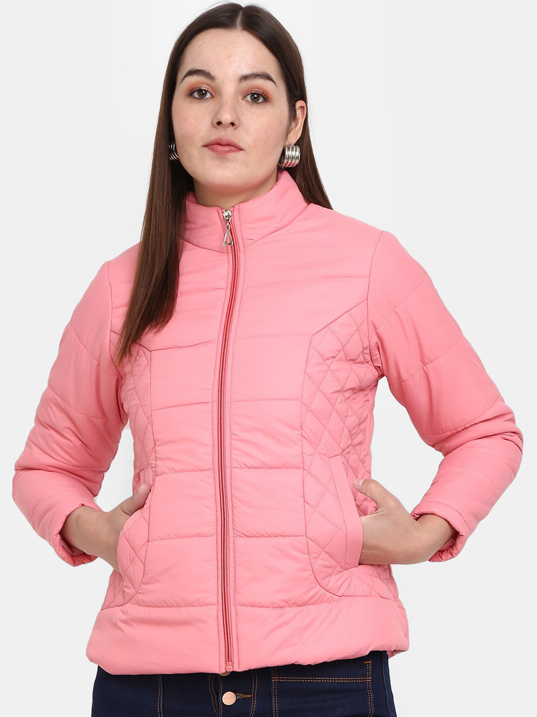 

V-Mart Women Mock Collar Padded Jacket, Pink