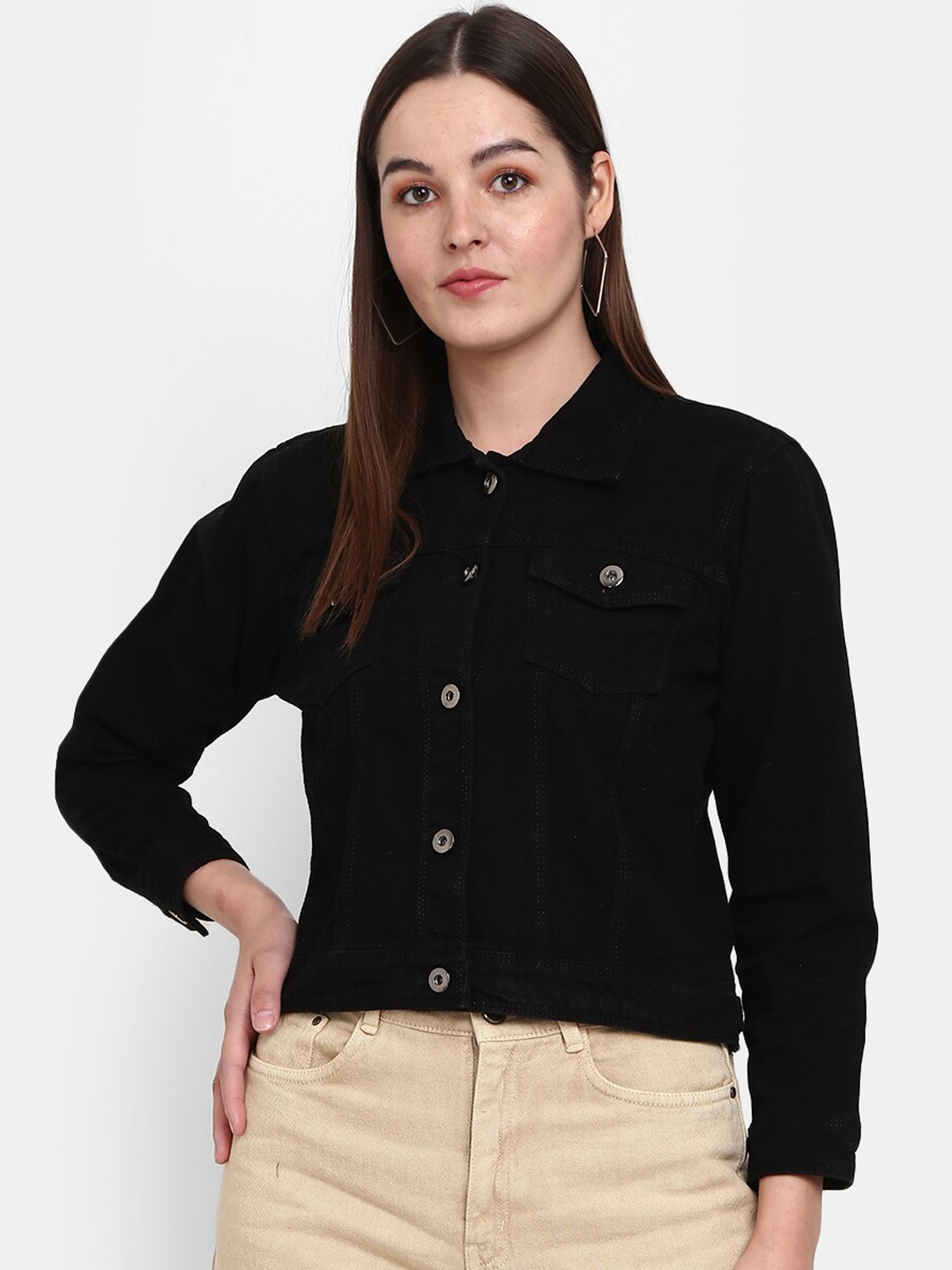 

V-Mart Women Crop Denim Jacket, Black