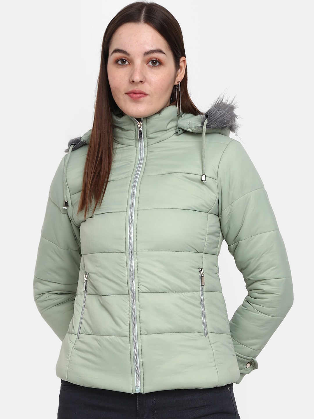 

V-Mart Women Hooded Cotton Puffer Jacket, Sea green