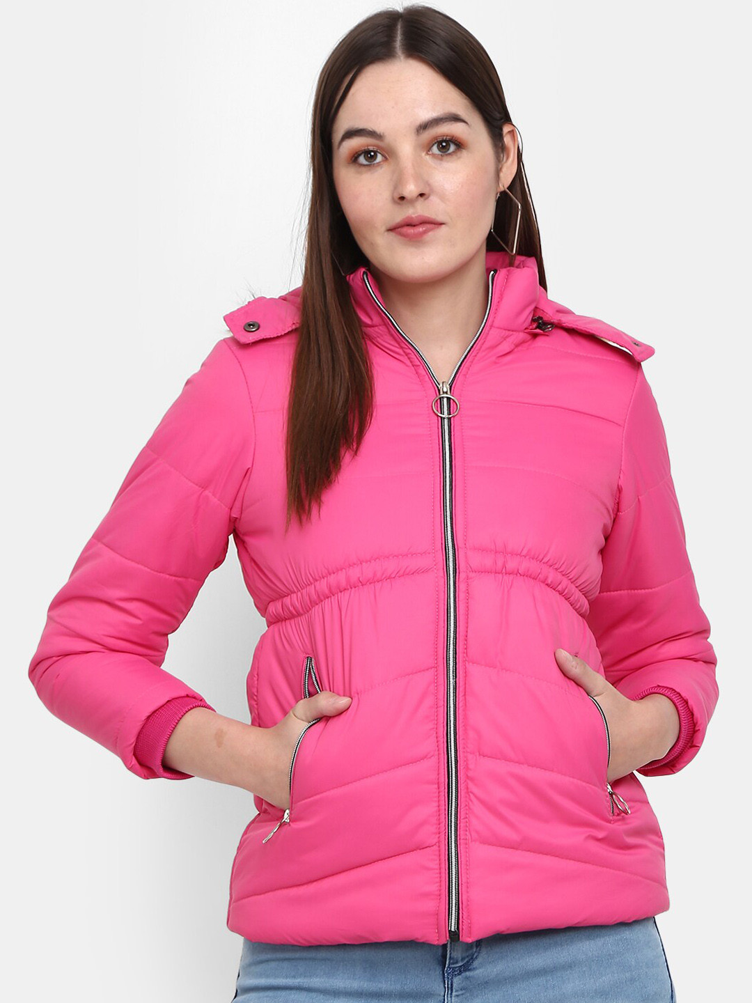 

V-Mart Women Hooded Training or Gym Puffer Jacket, Fuchsia
