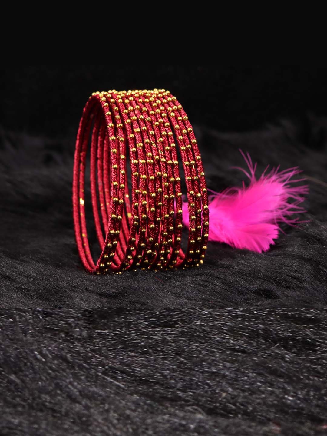 

NMII Set of 12 Ball Stone Glossy Finished Bangle, Maroon