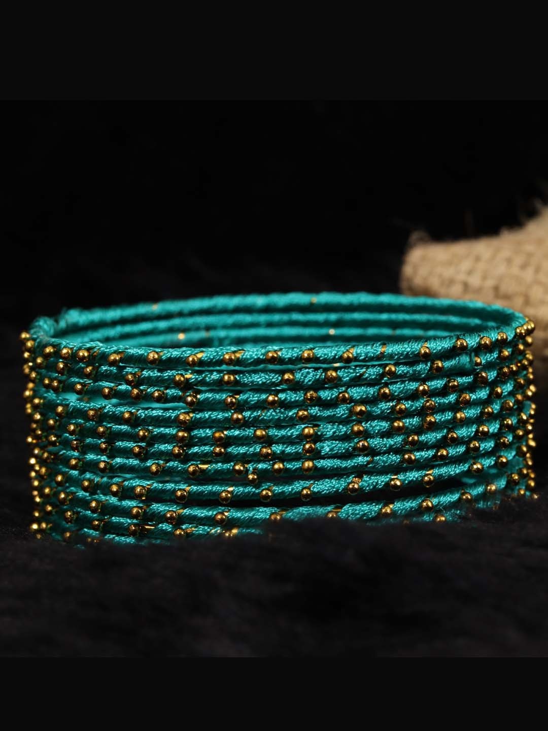 

NMII Set Of 12 Beaded Silk Thread Bangle Set, Teal