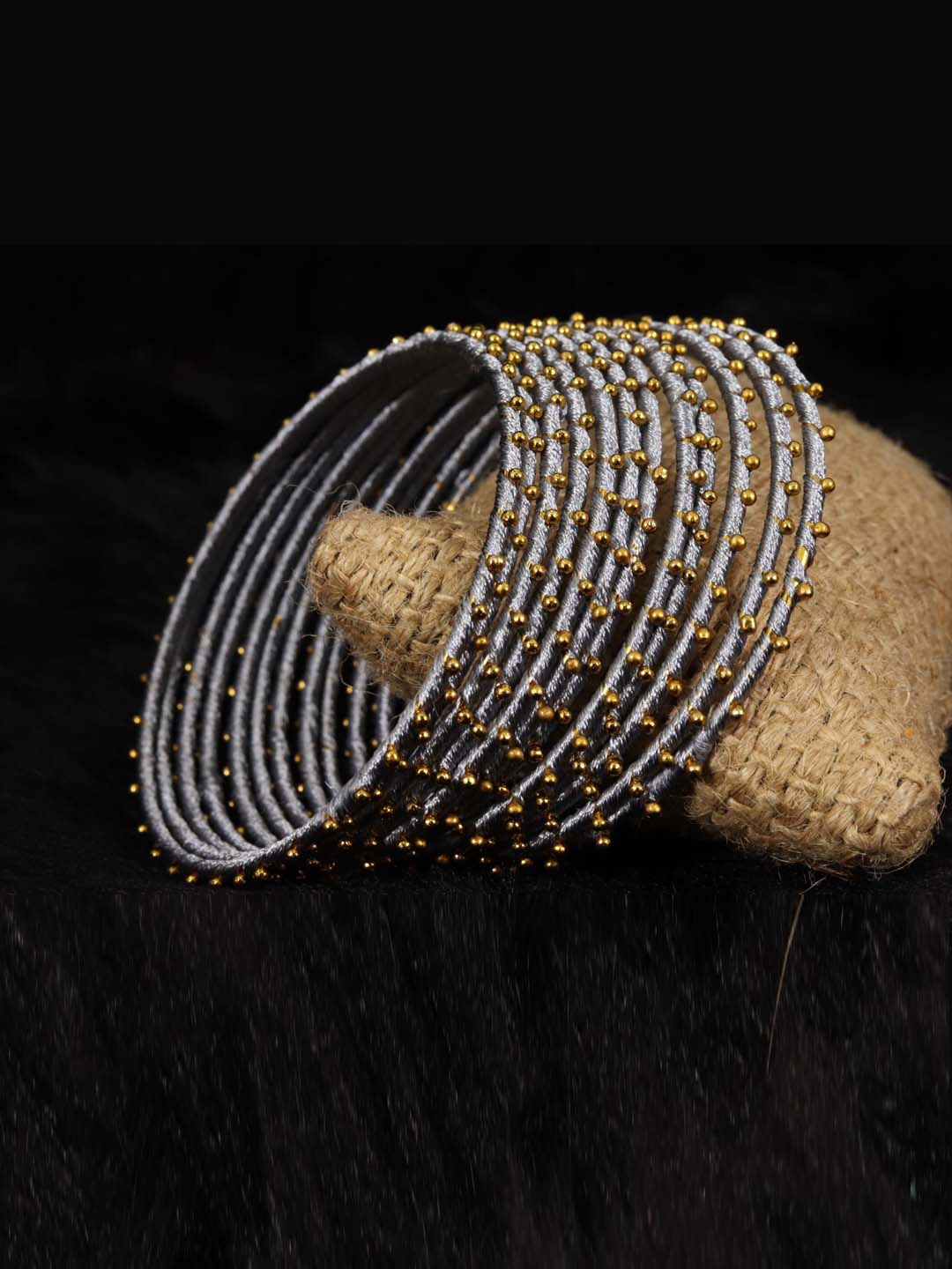 

NMII Set Of 12 Beaded Silk Thread Bangles, Grey