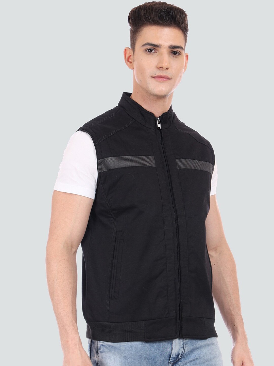 

YOUNG CLUB CLASSIC Men Lightweight Cotton Mock Collar Bomber Jacket, Black