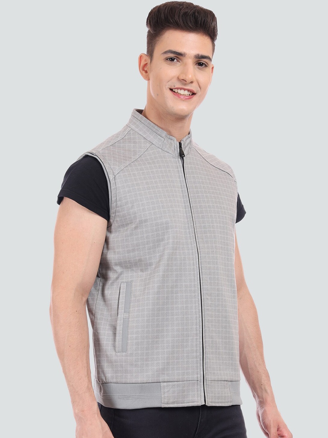 

YOUNG CLUB CLASSIC Men Lightweight Cotton Mock Collar Bomber Jacket, Grey