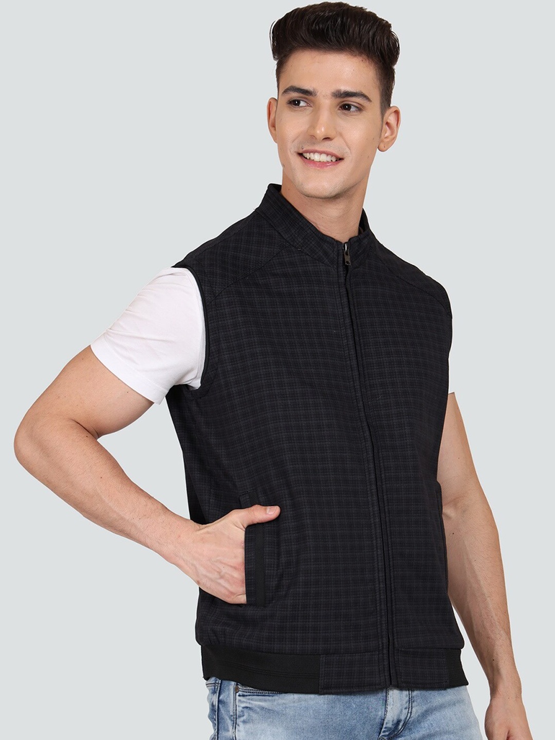 

YOUNG CLUB CLASSIC Men Lightweight Cotton Mock Collar Bomber Jacket, Black
