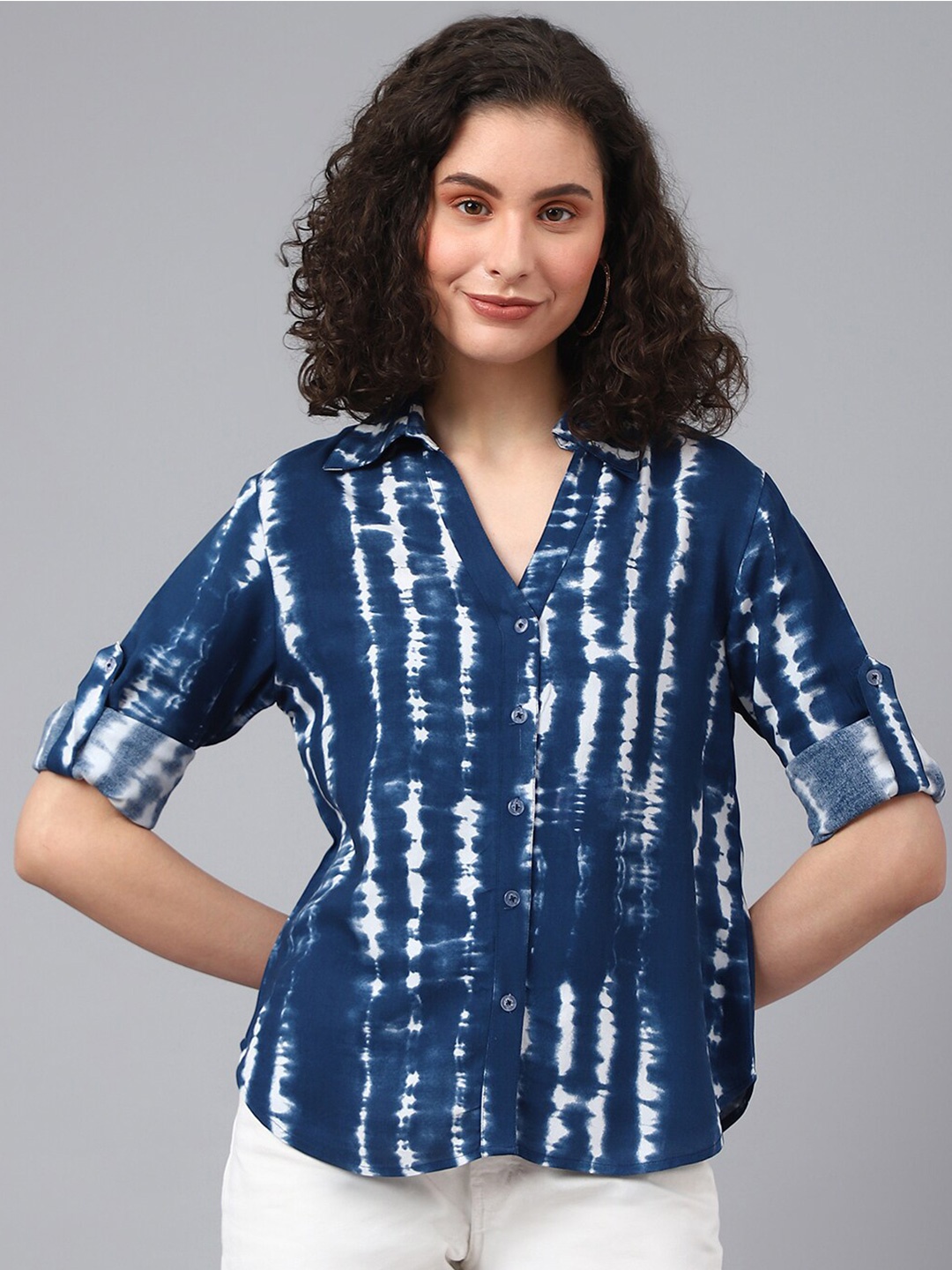 

DEEBACO Women Premium Tie & Dye Casual Shirt, Navy blue