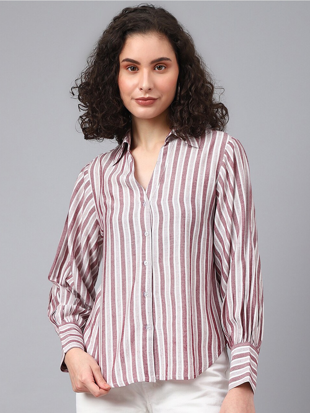 

DEEBACO Women Premium Striped Casual Shirt, Off white
