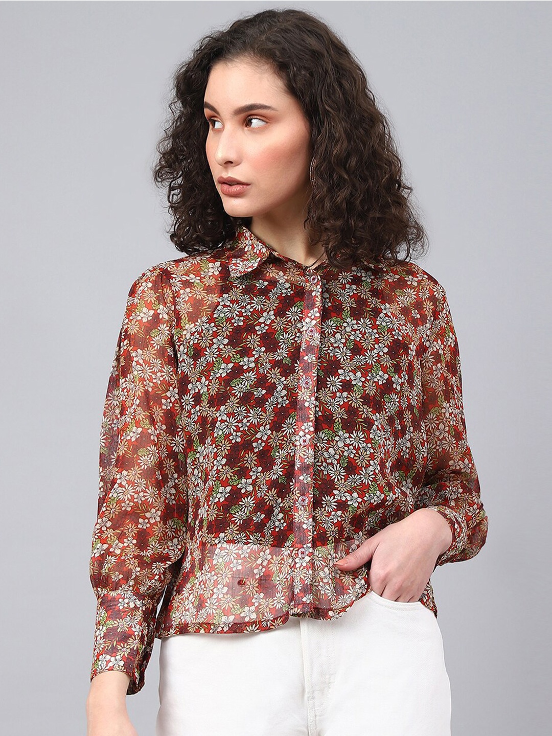 

DEEBACO Women Premium Floral Printed Casual Shirt, Red