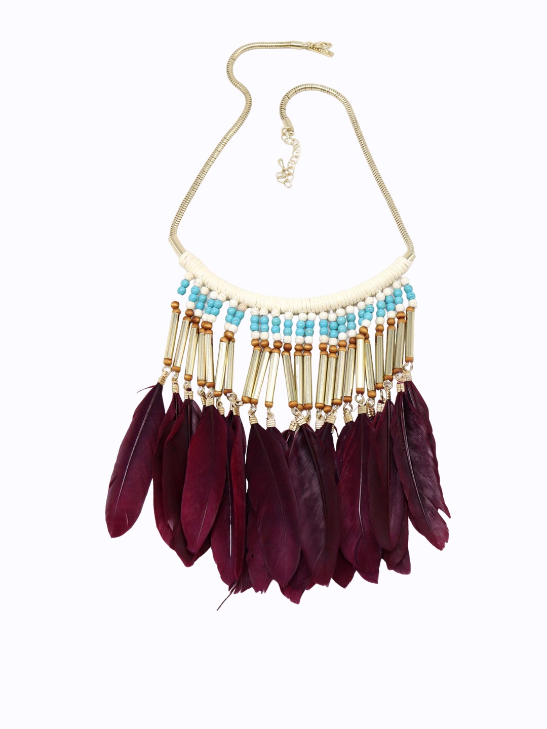 

ODETTE Beaded Feather Necklace, Maroon