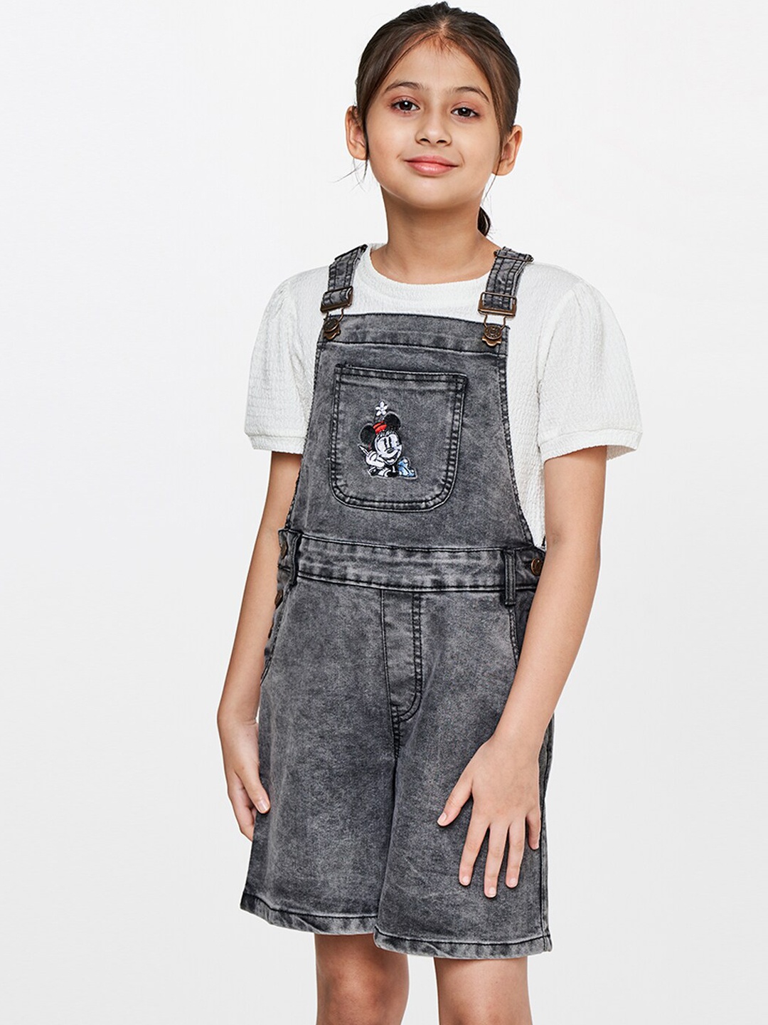 

AND Girls Cotton Denim Dungaree, Charcoal