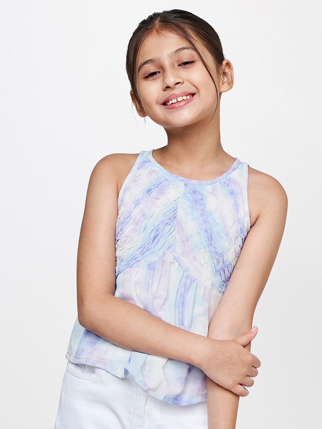 

AND Tie and Dye Tank Smocked Top, Purple