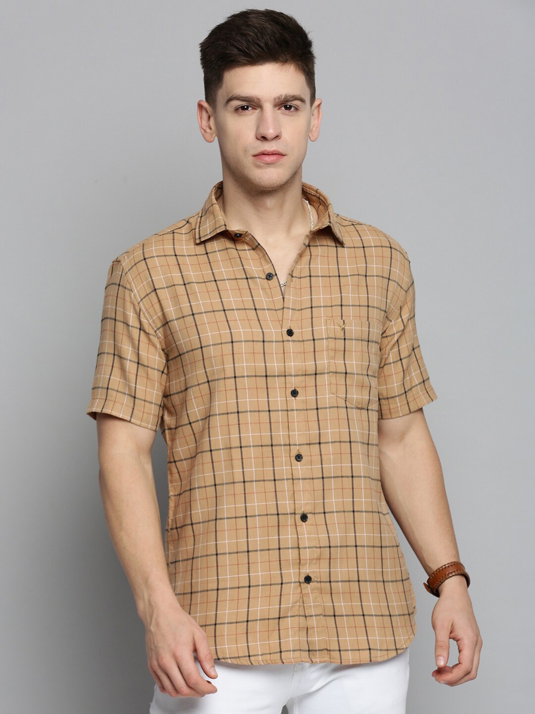 

SHOWOFF Men Comfort Tartan Checked Casual Cotton Shirt, Khaki