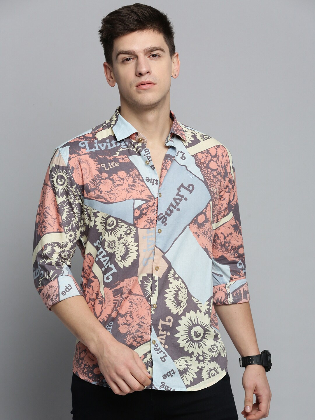 

SHOWOFF Men Cotton Comfort Abstract Printed Casual Shirt, Blue