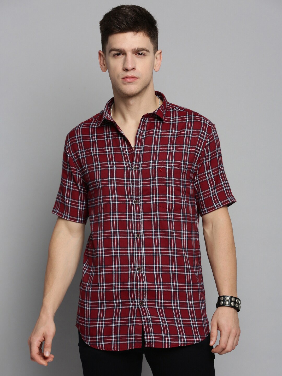 

SHOWOFF Men Classic Tartan Checked Twill Casual Cotton Shirt, Maroon