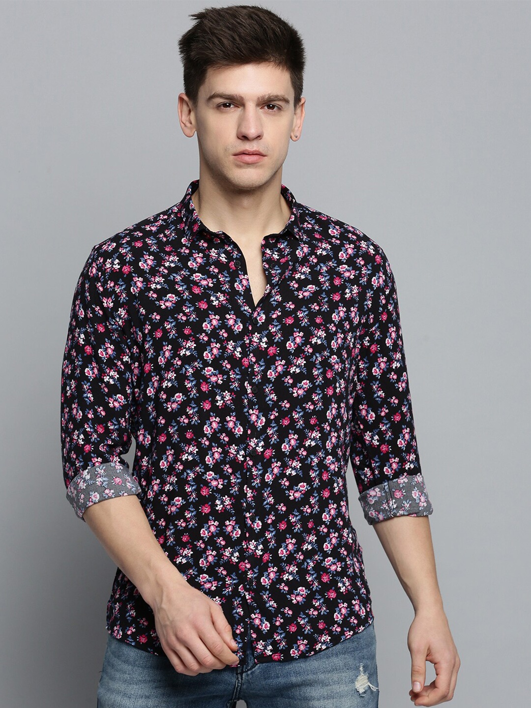 

SHOWOFF Men Comfort Floral Printed Casual Cotton Shirt, Black