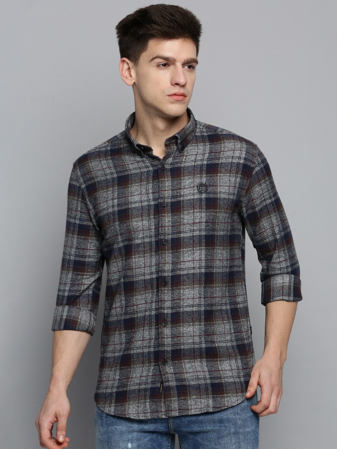 

SHOWOFF Men Comfort Tartan Twill Checked Casual Cotton Shirt, Grey