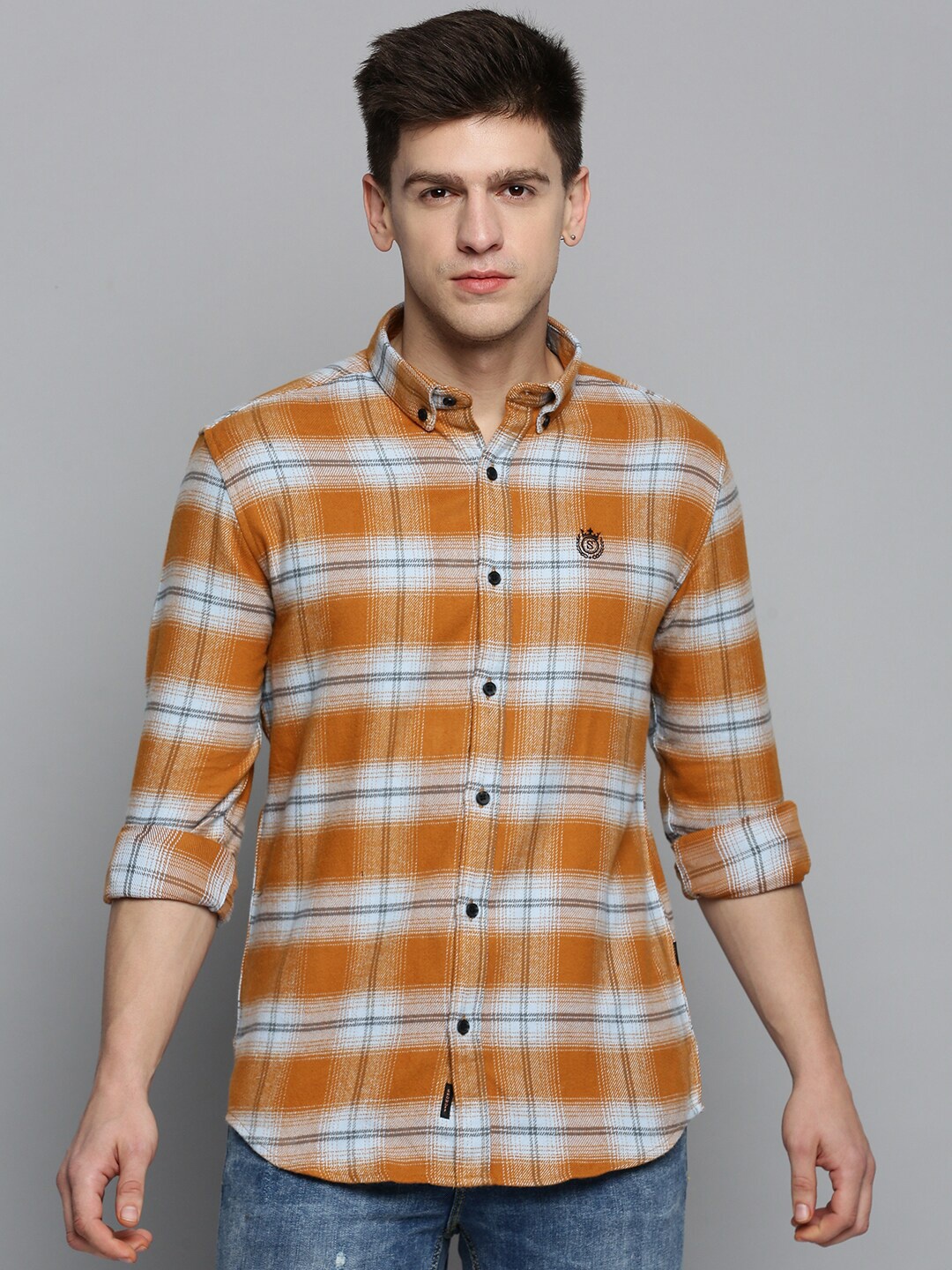 

SHOWOFF Men Tartan Checks Checked Casual Cotton Shirt, Orange