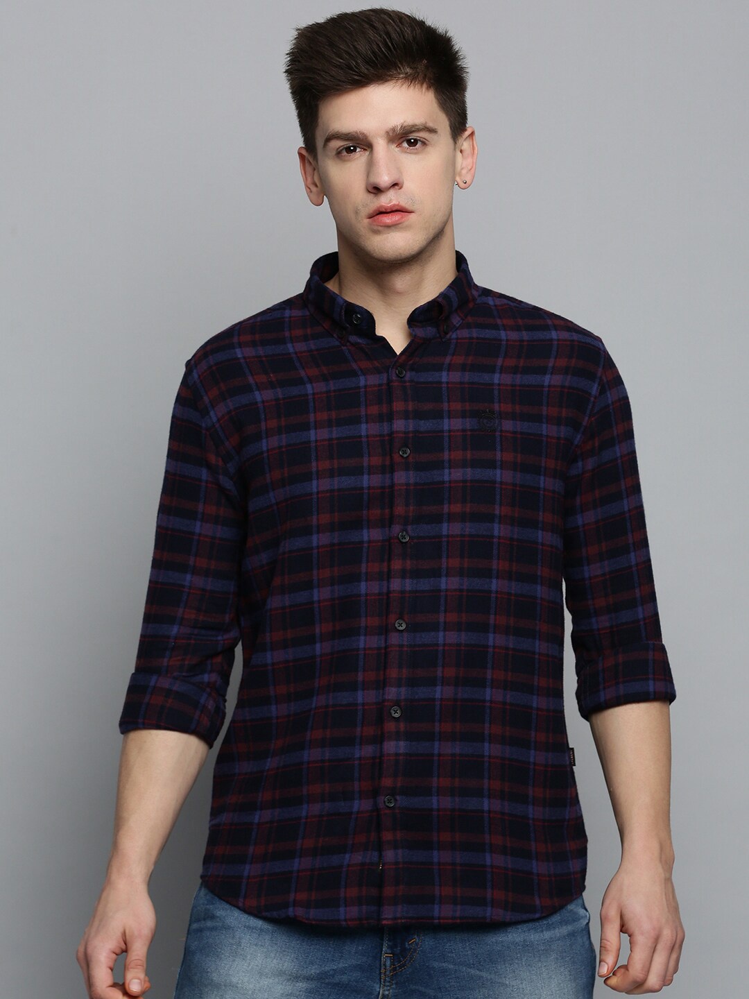 

SHOWOFF Men Tartan Checks Checked Casual Cotton Shirt, Navy blue