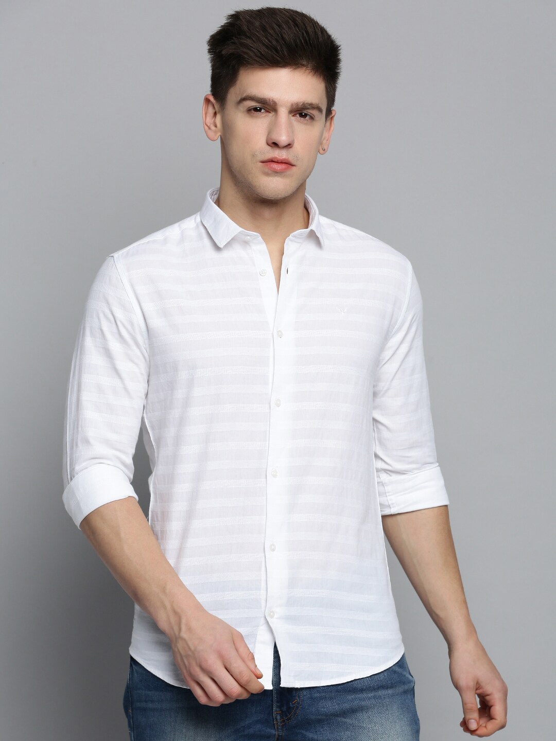 

SHOWOFF Men Classic Fit Horizontal Stripes Cotton Casual Shirt, White