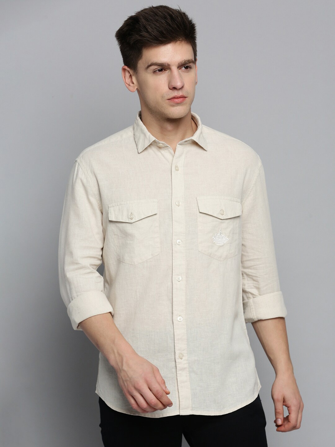 

SHOWOFF Men Comfort Linen Casual Shirt, Cream
