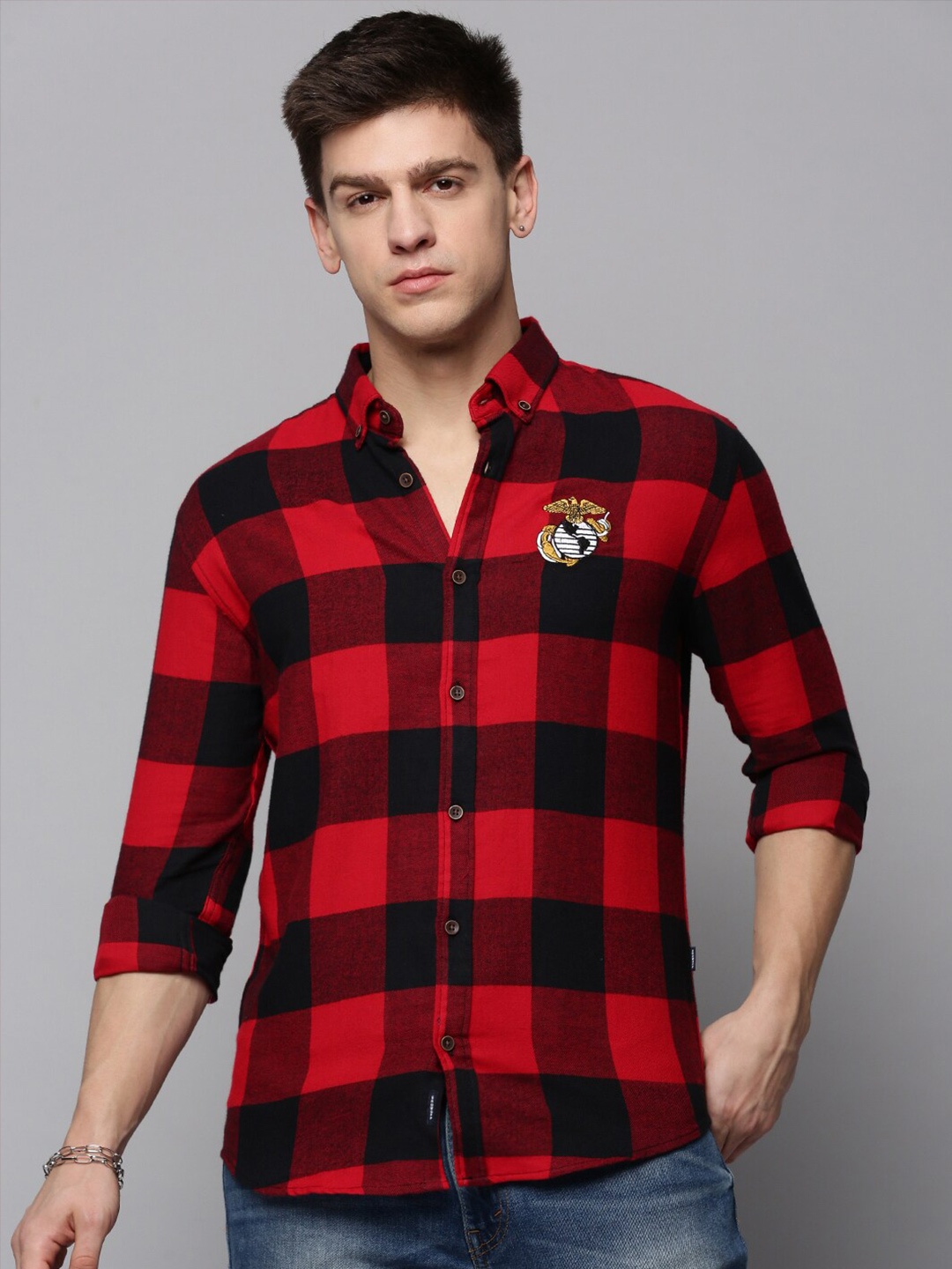 

SHOWOFF Men Checked Twill Casual Cotton Shirt, Red