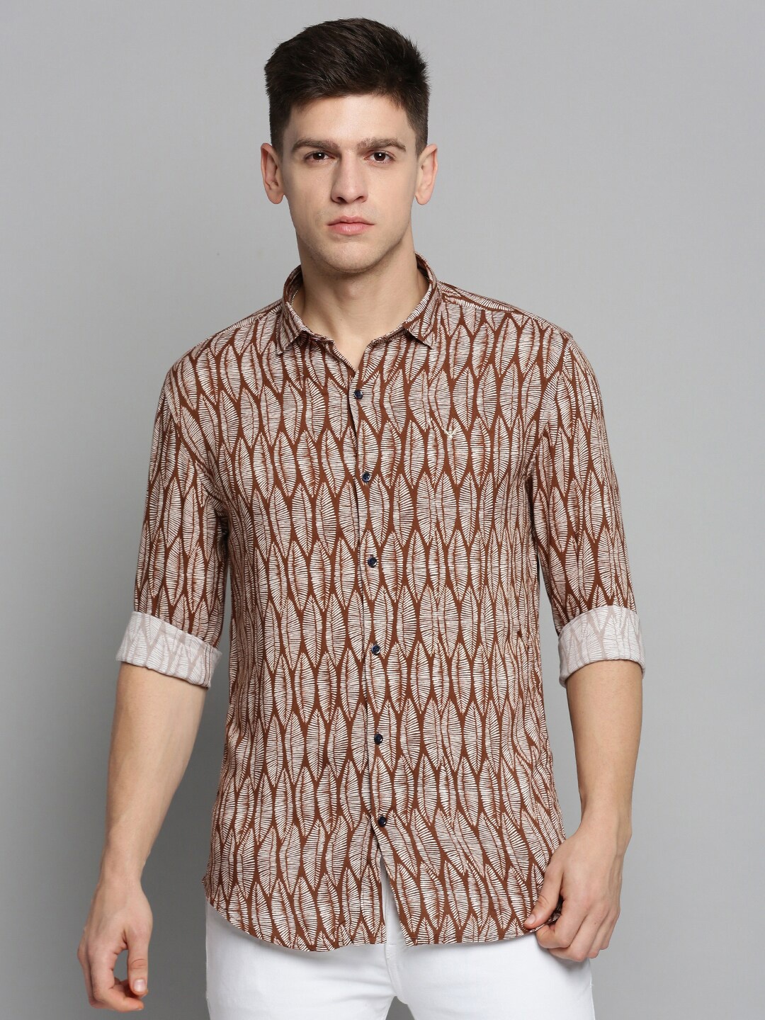

SHOWOFF Men Printed Casual Cotton Shirt, Brown