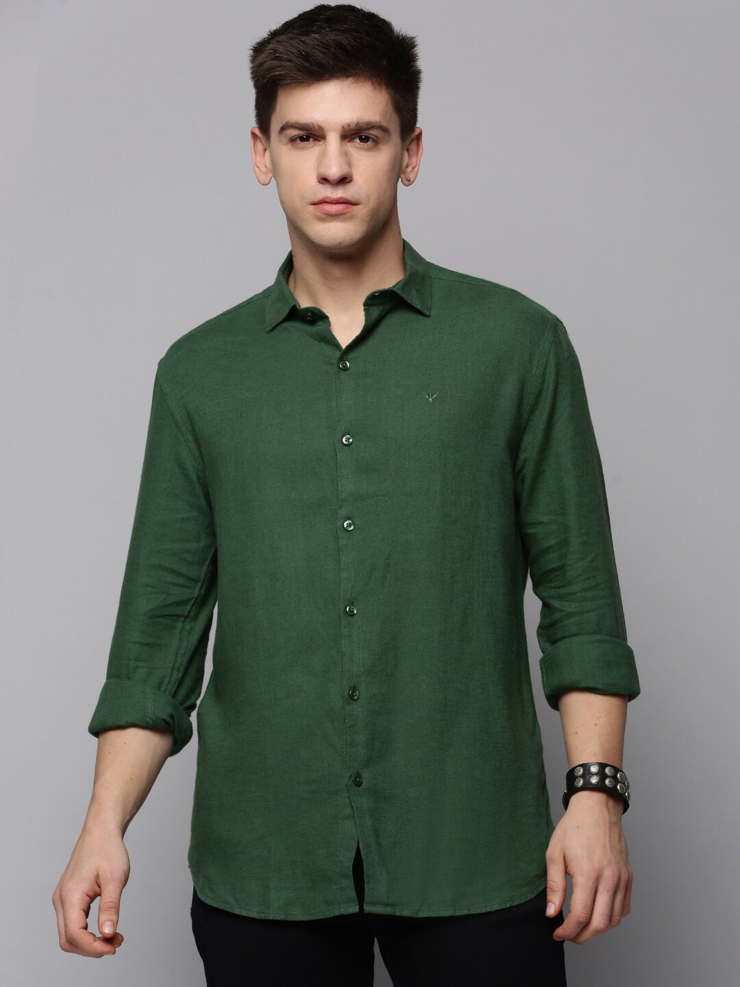 

SHOWOFF Men Classic Spread Collar Linen Casual Shirt, Green