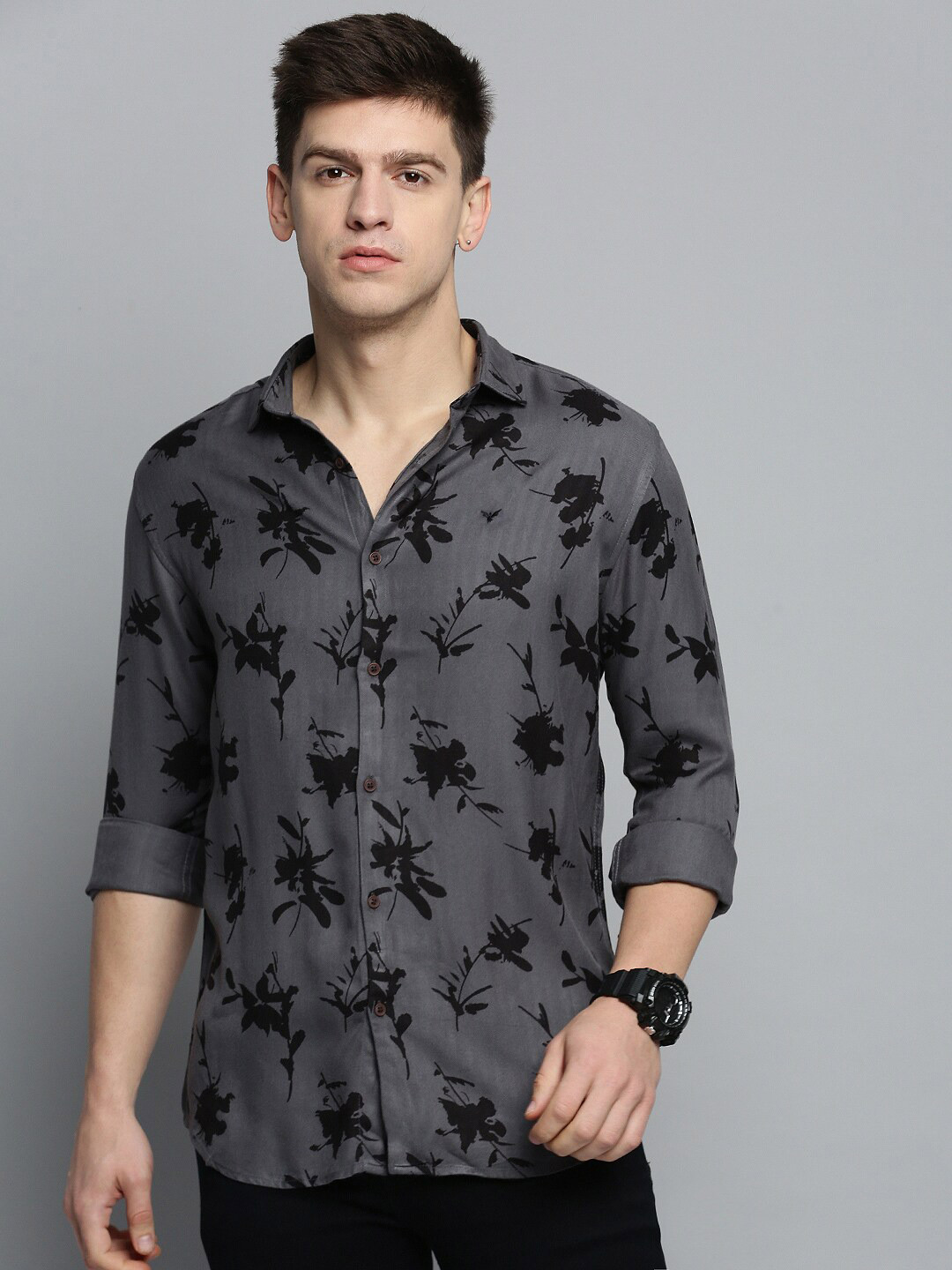 

SHOWOFF Men Comfort Floral Printed Cotton Casual Shirt, Grey