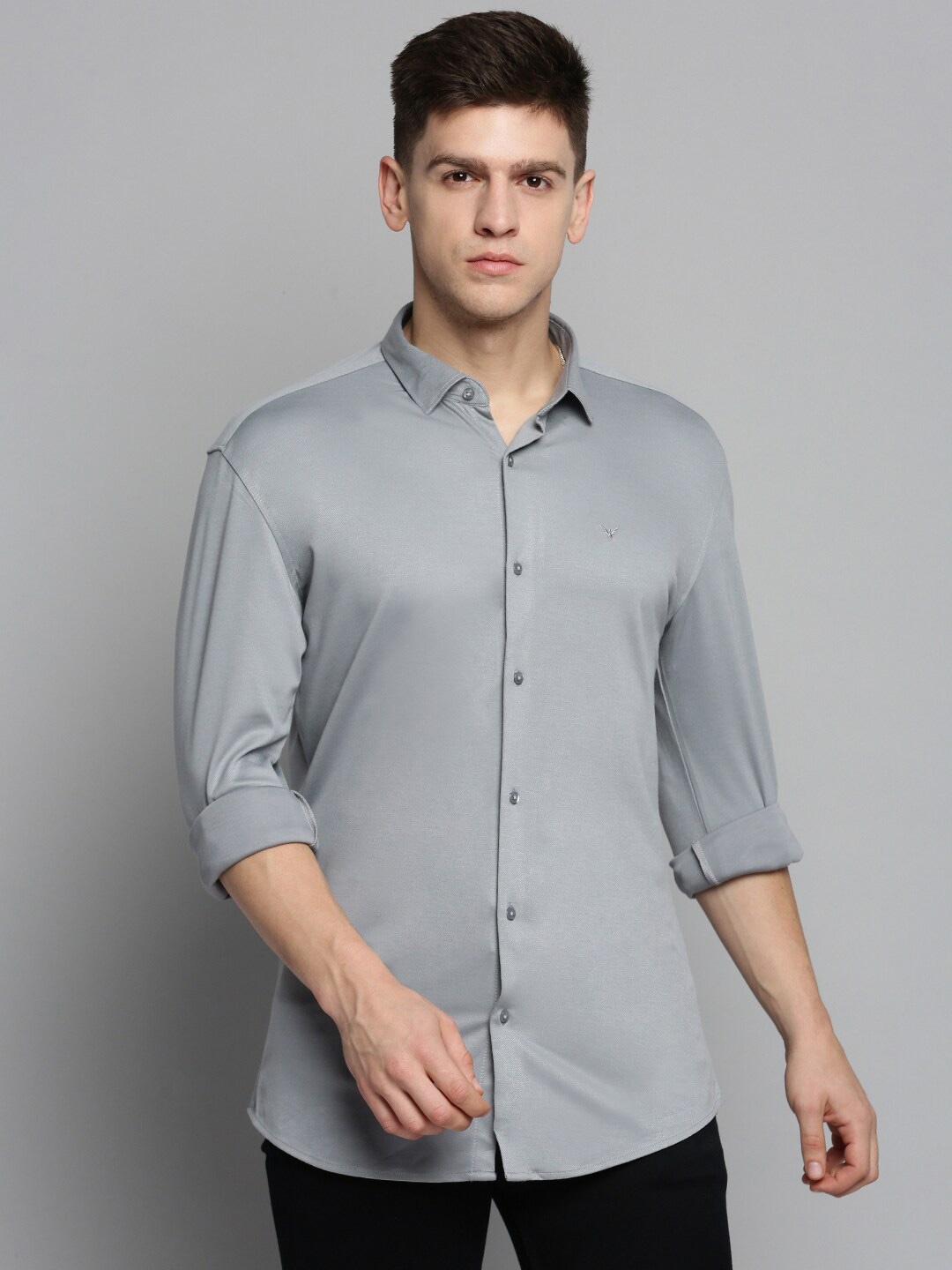 

SHOWOFF Men Grey Comfort Slim Fit Cotton Casual Shirt