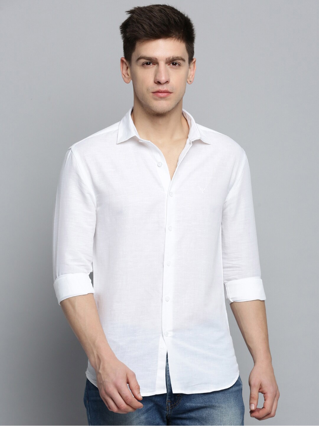 

SHOWOFF Men White Classic Striped Casual Shirt