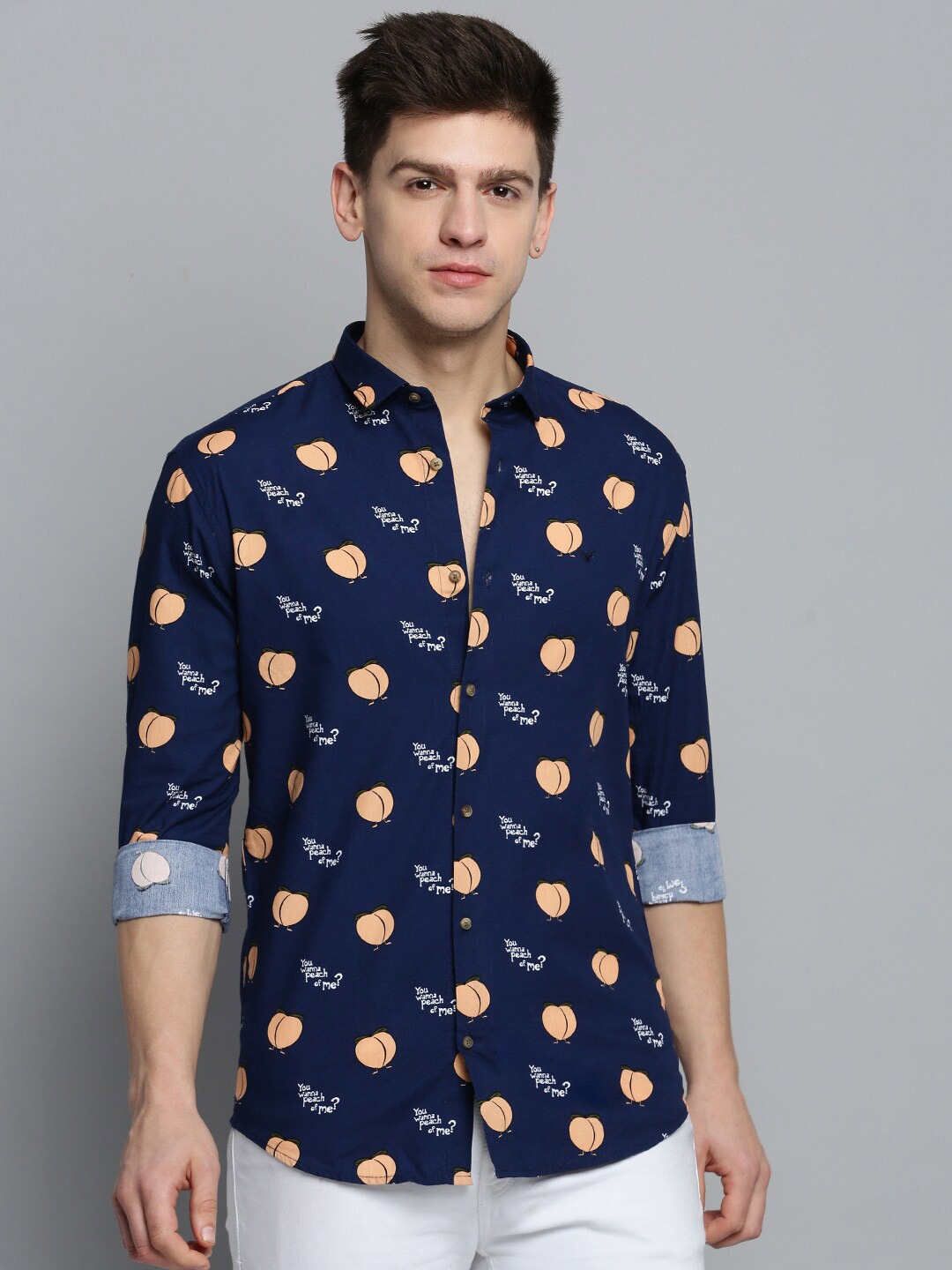 

SHOWOFF Men Printed Casual Cotton Shirt, Navy blue