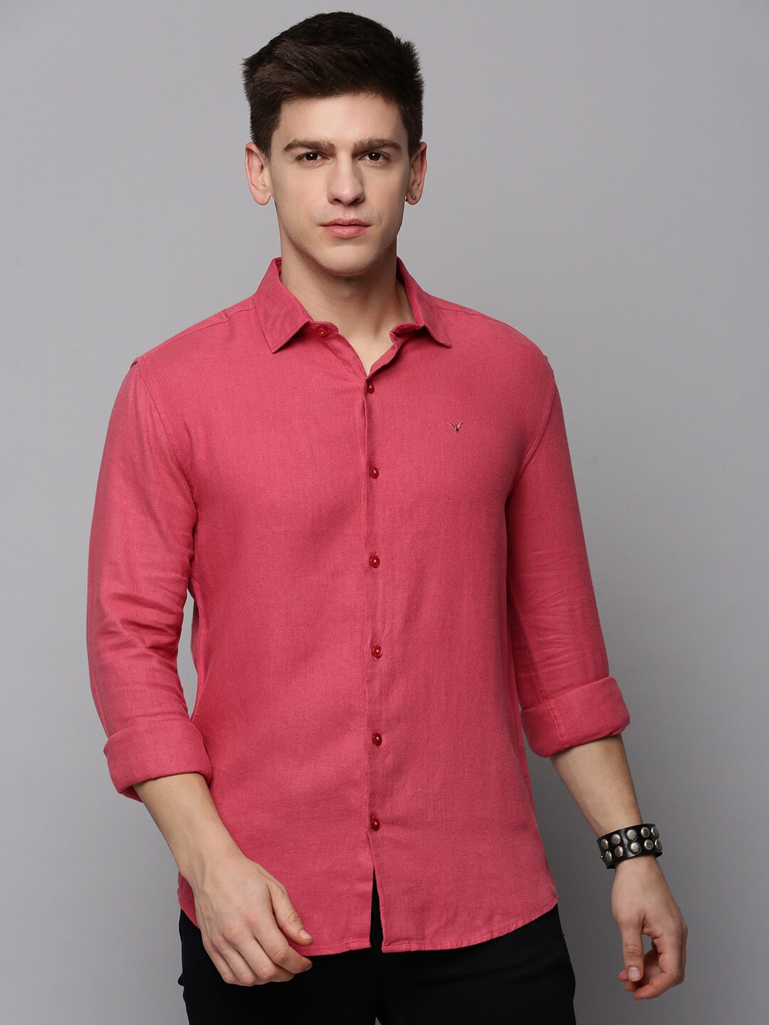 

SHOWOFF Men Classic Casual Linen Shirt, Pink