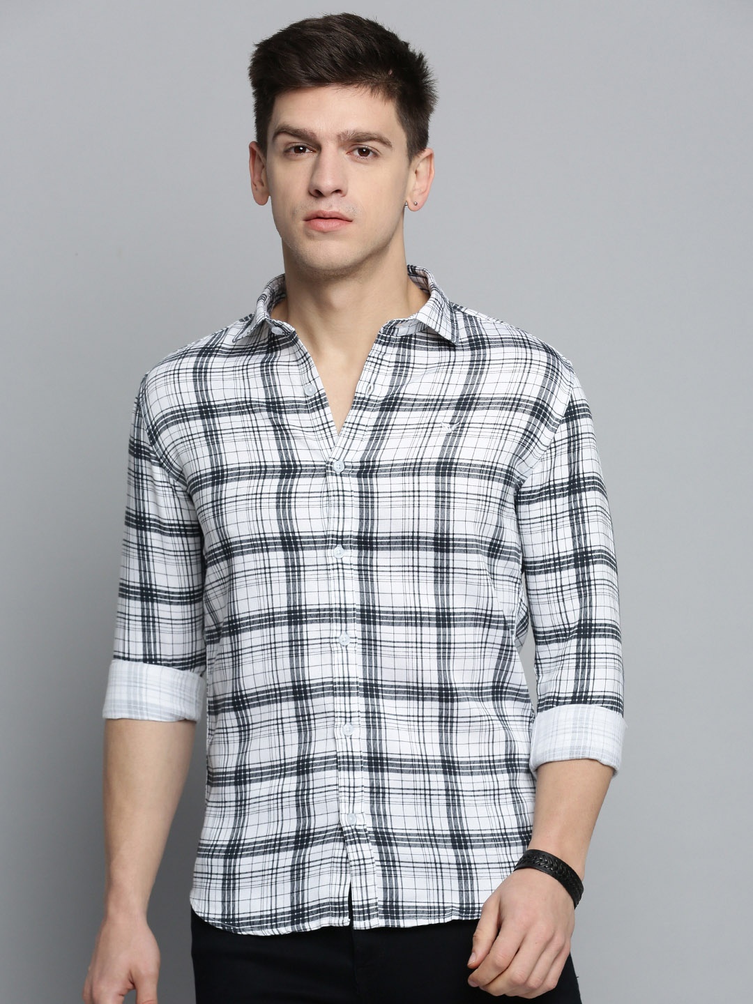 

SHOWOFF Men Tartan Checks Checked Casual Cotton Shirt, White