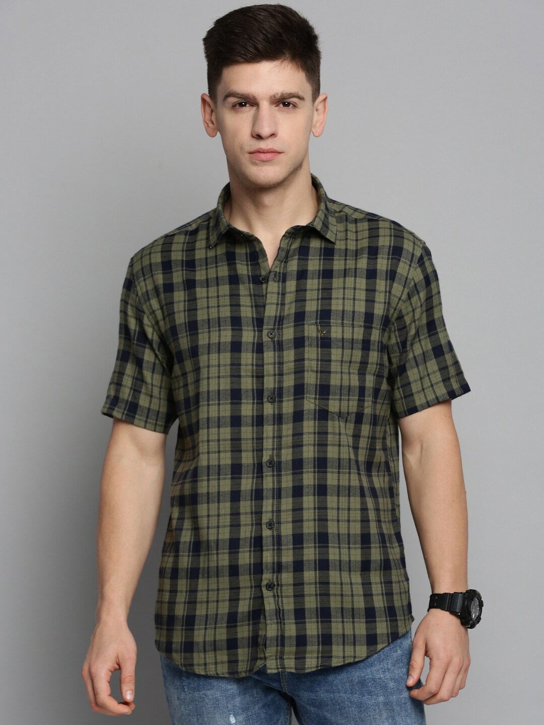 

SHOWOFF Men Tartan Checks Checked Casual Cotton Shirt, Olive
