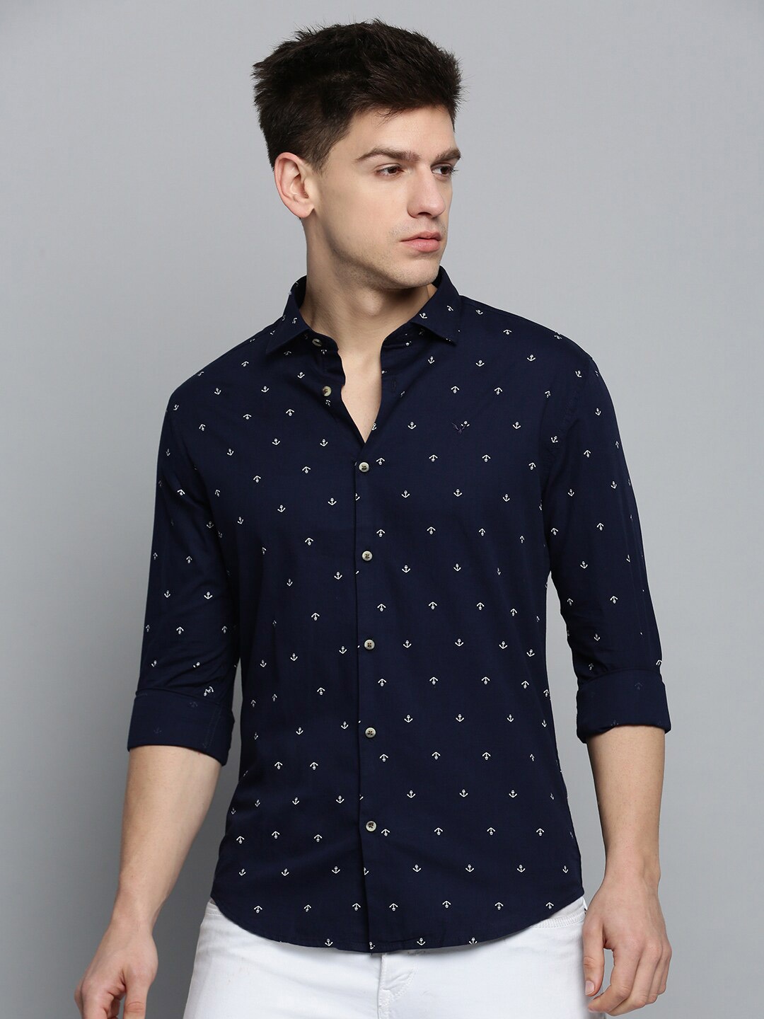 

SHOWOFF Men Comfort Printed Cotton Casual Shirt, Navy blue
