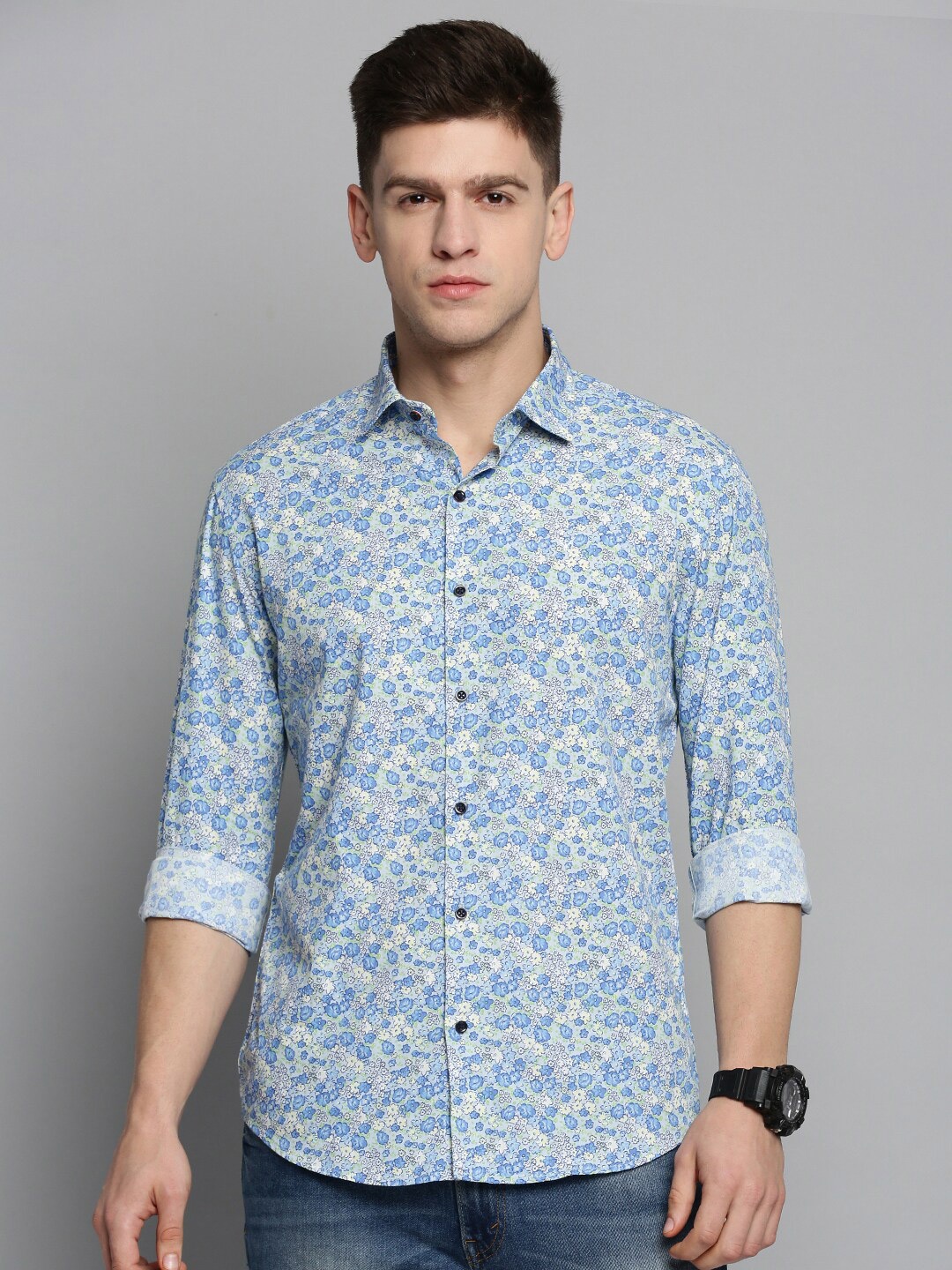 

SHOWOFF Men Comfort Fit Floral Printed Cotton Casual Shirt, Blue