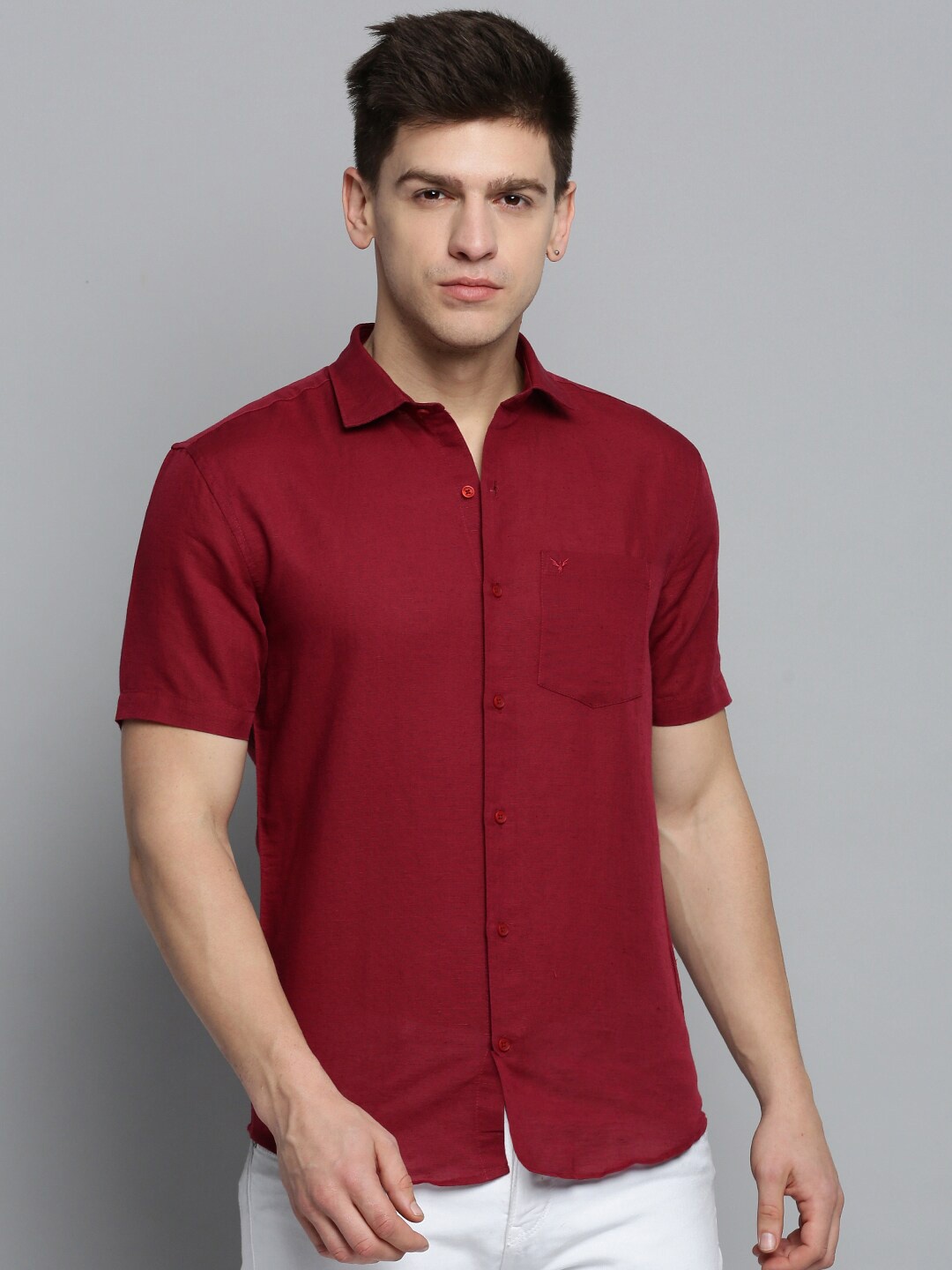 

SHOWOFF Men Comfort Casual Linen Shirt, Maroon