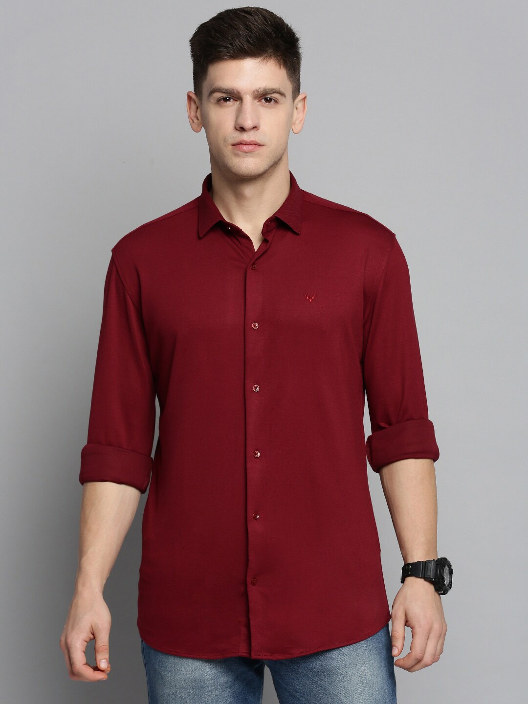

SHOWOFF Men Comfort Slim Fit Knitted Casual Shirt, Maroon
