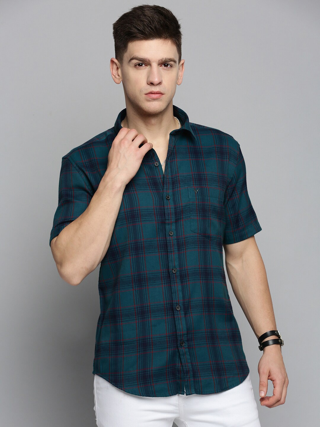 

SHOWOFF Men Comfort Tartan Checked Cotton Casual Shirt, Teal