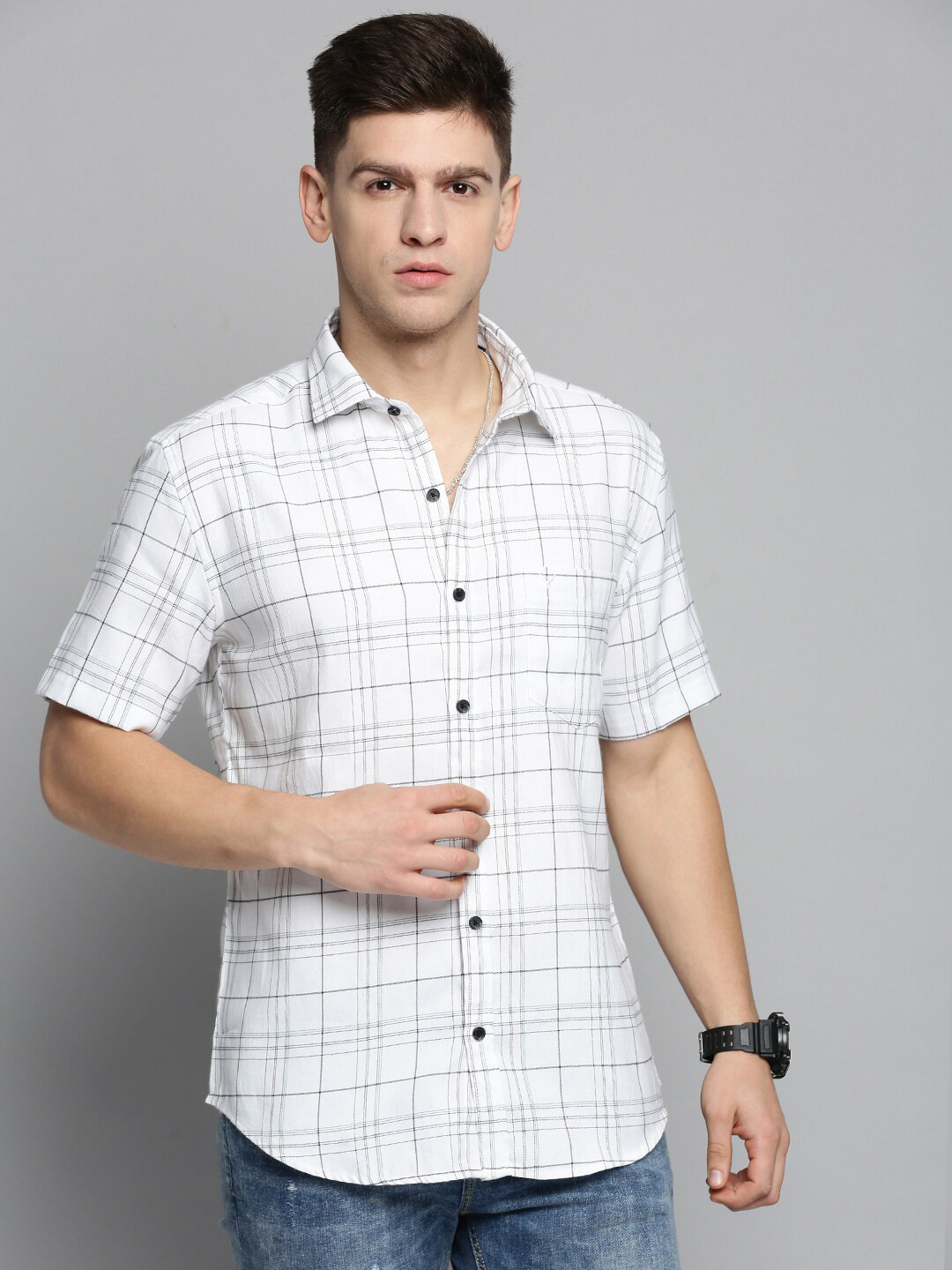 

SHOWOFF Men Comfort Tartan Checked Casual Cotton Shirt, White