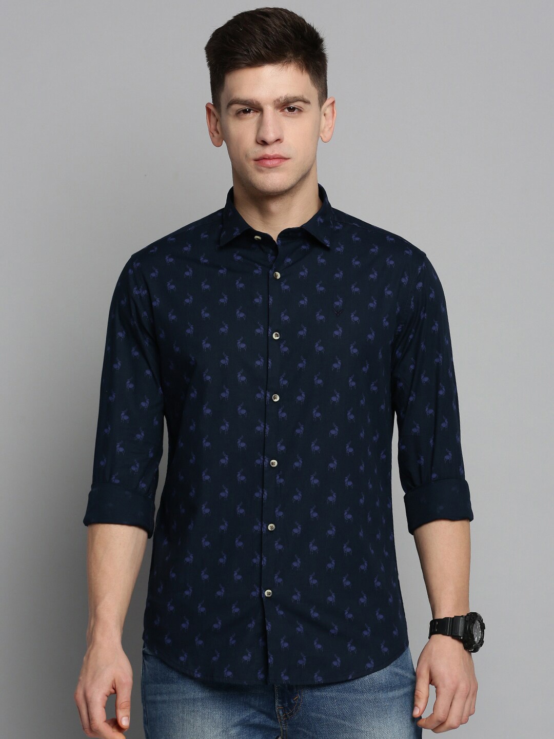 

SHOWOFF Men Comfort Printed Casual Cotton Shirt, Navy blue