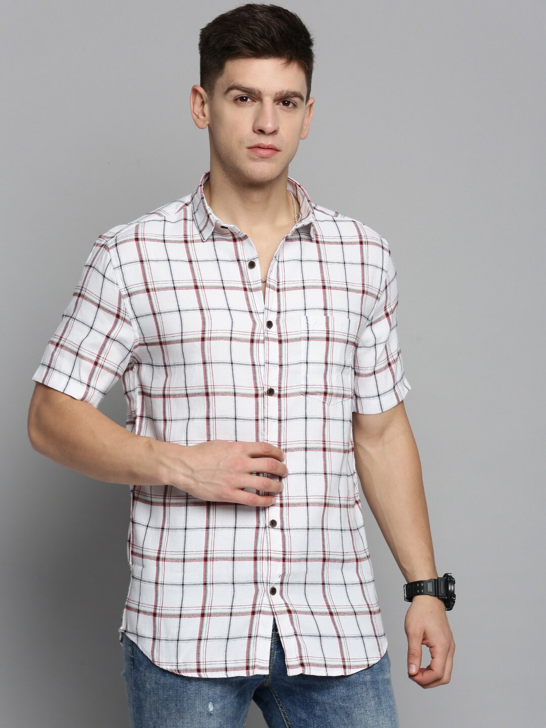

SHOWOFF Men Classic Checked Casual Cotton Shirt, White