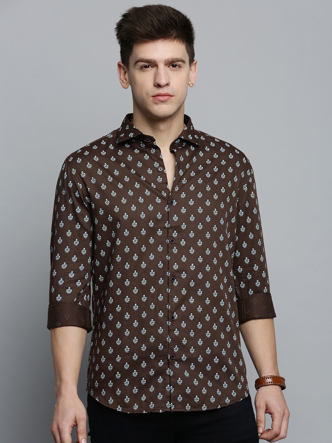 

SHOWOFF Men Comfort Ethnic Motifs Printed Casual Cotton Shirt, Brown